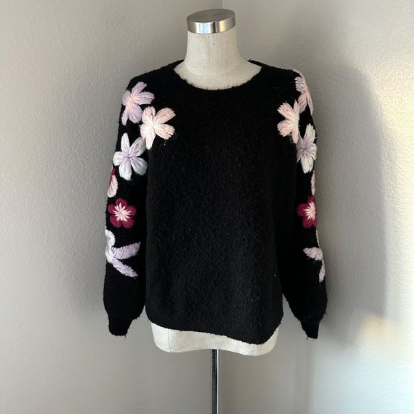 Boundless North Embroidered Daisy Sweater In Black Color Sz S - Picture 3 of 7